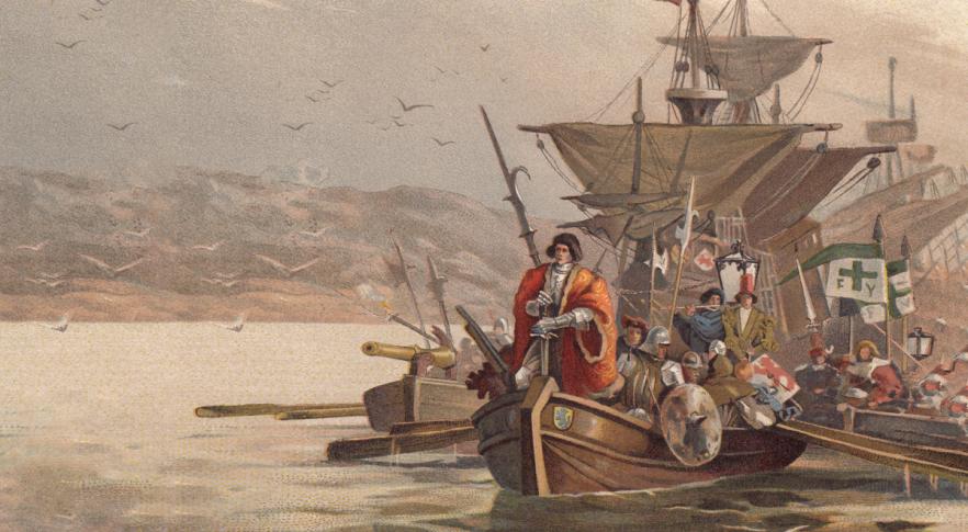 Ilustración de Colón a bordo de la Santa María.